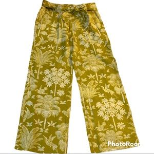 First Society High-Waisted Linen Cropped Trouser Sz 6 Tropical Palm Print